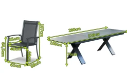 Sale Sondermodell Xanadu / Alice Comfort Set, xerix/anthrazit, Alu/Glaskeramik, 6 Stapelsessel, 220/280x100cm Garten-Essgruppen|Aluminium-Gartenmöbel