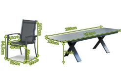 Sale Sondermodell Xanadu / Alice Comfort Set, xerix/anthrazit, Alu/Glaskeramik, 6 Stapelsessel, 220/280x100cm Garten-Essgruppen|Aluminium-Gartenmöbel