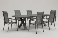 Sale Sondermodell Xanadu / Alice Comfort Set, xerix/anthrazit, Alu/Glaskeramik, 6 Stapelsessel, 220/280x100cm Garten-Essgruppen|Aluminium-Gartenmöbel