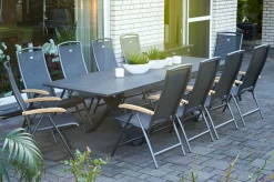 New Sondermodell Xanadu / Raffaelo Garten-Essgruppe, xerix/anthrazit, Alu/Glaskeramik, 10 Klappstühle, 220/280x100cm Garten-Essgruppen