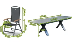 New Sondermodell Xanadu / Raffaelo Garten-Essgruppe, xerix/anthrazit, Alu/Glaskeramik, 10 Klappstühle, 220/280x100cm Garten-Essgruppen