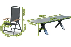 New Sondermodell Xanadu / Raffaelo Garten-Essgruppe, xerix/anthrazit, Alu/Glaskeramik, 10 Klappstühle, 220/280x100cm Garten-Essgruppen