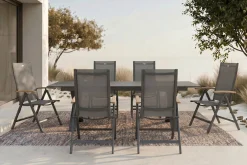 Clearance Sondermodell Xanadu / Aruba Garten-Essgruppe, xerix/anthrazit, Alu/Glaskeramik, 6 Klappstühle, 220/280x100cm Garten-Essgruppen|Aluminium-Gartenmöbel