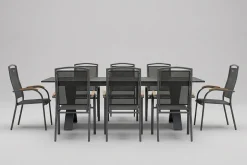 Clearance Sondermodell Xanadu / Raffaelo Garten-Essgruppe, xerix/anthrazit, Alu/Glaskeramik, 8 Stapelsessel, 220/280x100cm Garten-Essgruppen