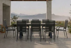 Clearance Sondermodell Xanadu / Raffaelo Garten-Essgruppe, xerix/anthrazit, Alu/Glaskeramik, 8 Stapelsessel, 220/280x100cm Garten-Essgruppen