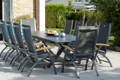 Best Sondermodell Xanadu / Primo Garten-Essgruppe, xerix/natur, Alu/Teak/Glaskeramik, 10 Klappstühle, 220/280x100cm, X-Gestell, Teak Armlehnen Garten-Essgruppen|Aluminium-Gartenmöbel