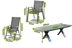 Discount Sondermodell Xanadu / Aruba Garten-Essgruppe, xerix/anthrazit, Alu/Glaskeramik, 2 Stapelsessel, 6 Klappstühle, 220/280x100cm Garten-Essgruppen