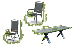 Online Sondermodell Xanadu / Raffaelo Garten-Essgruppe, xerix/anthrazit, Alu/Glaskeramik, 6 Stapelsessel, 2 Klappstühle, 220/280x100cm Garten-Essgruppen|Aluminium-Gartenmöbel