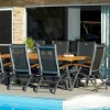 Discount Sondermodell Yasmani / Primo Garten-Essgruppe, xerix/natur, Alu/Teak/Glaskeramik, 8 Klappstühle, 220/280x100cm, Teak Armlehnen Aluminium-Gartenmöbel|Teak-Gartenmöbel