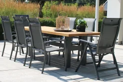 Hot Sondermodell Yasmani/Alice Comfort Garten-Essgruppe, xerix, Alu/Teakholz, 240x100cm, 6 Stapel-, 2 Klappstühle Garten-Essgruppen