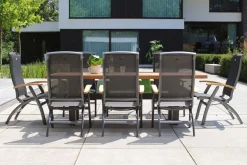 Hot Sondermodell Yasmani/Da Vinci Garten-Essgruppe, xerix, Alu/Teakholz, 240x100cm, 8 Klappstühle Garten-Essgruppen