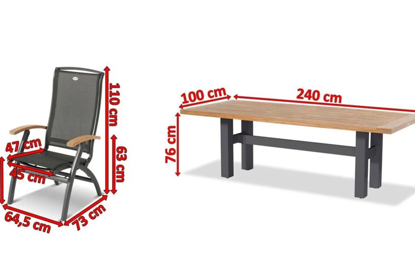 Discount Sondermodell Yasmani/Da Vinci Garten-Essgruppe, xerix, Alu/Teakholz, 240x100cm, 6 Klappstühle Garten-Essgruppen