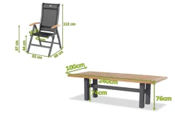 Best Sondermodell Yasmani/Alice Garten-Essgruppe, xerix, Alu/Teakholz, 4x4 Textilen, 240x100cm, 8 Klappstühle Garten-Essgruppen
