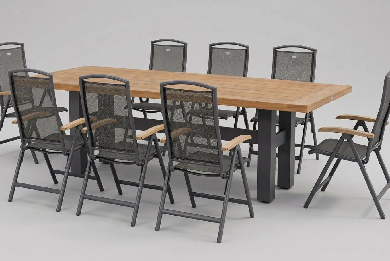 Hot Sondermodell Yasmani/Raffaelo Garten-Essgruppe, xerix, Alu/Teakholz, 240x100cm, 8 Klappstühle Garten-Essgruppen