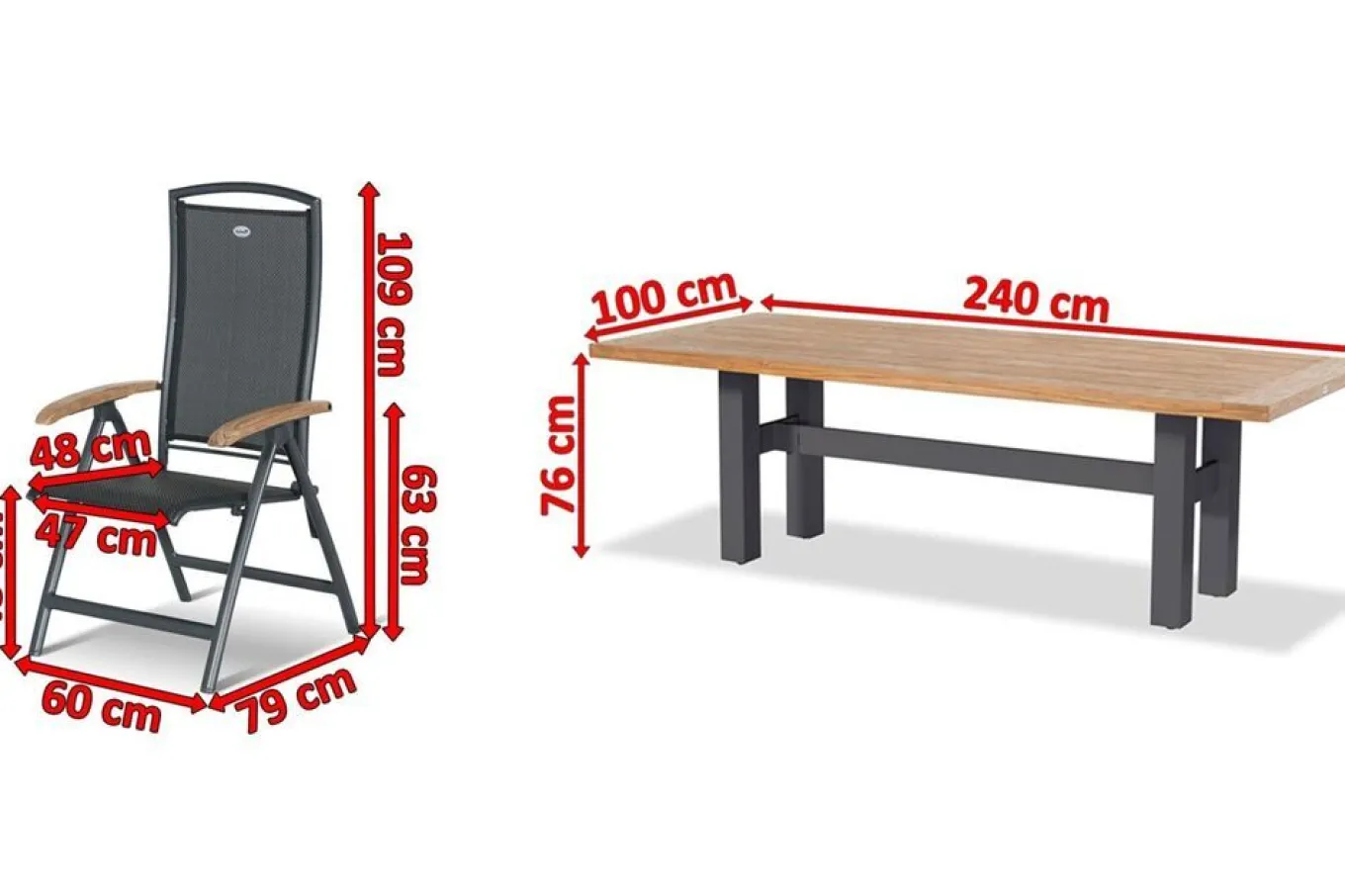 Hot Sondermodell Yasmani/Raffaelo Garten-Essgruppe, xerix, Alu/Teakholz, 240x100cm, 8 Klappstühle Garten-Essgruppen