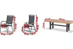 Discount Sondermodell Yasmani/Raffaelo Garten-Essgruppe, xerix, Alu/Teakholz, 240x100cm, 6 Stapel-, 2 Klappstühle Garten-Essgruppen