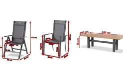 Discount Sondermodell Yasmani/Alice Comfort Garten-Essgruppe, xerix, Alu/Teakholz, 240x100cm, 4 Stapel-, 2 Klappstühle Garten-Essgruppen|Aluminium-Gartenmöbel
