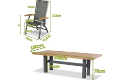 Hot Sondermodell Yasmani / Primo Garten-Essgruppe, xerix/natur, Alu/Teak/Glaskeramik, 6 Klappstühle, 240x100cm, Teak Armlehnen Garten-Essgruppen|Aluminium-Gartenmöbel