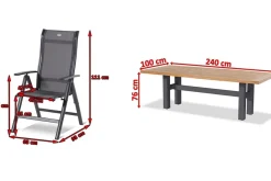 Hot Sondermodell Yasmani/Alice Comfort Garten-Essgruppe, xerix, Alu/Teakholz, 240x100cm, 8 Klappstühle Garten-Essgruppen