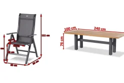 Hot Sondermodell Yasmani/Alice Comfort Garten-Essgruppe, xerix, Alu/Teakholz, 240x100cm, 8 Klappstühle Garten-Essgruppen