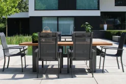 Outlet Sondermodell Yasmani/Alice Comfort Garten-Essgruppe, xerix, Alu/Teakholz, 240x100cm, 6 Stapelsessel Garten-Essgruppen|Aluminium-Gartenmöbel