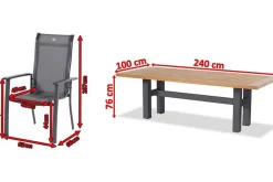 Outlet Sondermodell Yasmani/Alice Comfort Garten-Essgruppe, xerix, Alu/Teakholz, 240x100cm, 6 Stapelsessel Garten-Essgruppen|Aluminium-Gartenmöbel