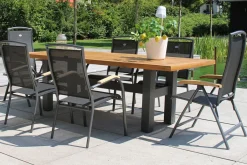 Hot Sondermodell Yasmani/Raffaelo Garten-Essgruppe, xerix, Alu/Teakholz, 240x100cm, 4 Stapel-, 2 Klappstühle Garten-Essgruppen|Aluminium-Gartenmöbel