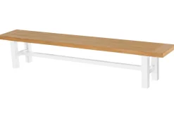 Outlet Sophie Yasmani Bank, Royal White / Natur Teak, 240 x 42 cm, Wetterfest, Hohe Belastbarkeit Aluminium-Gartenmöbel|Gartenbänke & Gartensofas