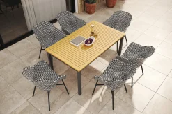 Best South Wales Garten-Essgruppe, xerix/natur/schwarz/weiß, Alu/Teak/Kunststoff, Ausziehtisch 150/210 x 90 cm, inkl. 6 Sessel Aluminium-Gartenmöbel