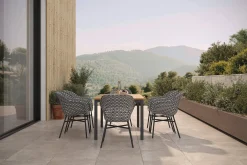 Best South Wales Garten-Essgruppe, xerix/natur/schwarz/weiß, Alu/Teak/Kunststoff, Ausziehtisch 150/210 x 90 cm, inkl. 6 Sessel Aluminium-Gartenmöbel