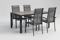 Discount Tanger/Alice Comfort Garten-Essgruppe, xerix/grey wood, Aluminium/Keramik, 168x105cm, 4 Stapelsessel Garten-Essgruppen|Aluminium-Gartenmöbel
