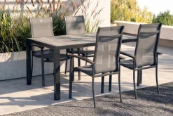 Discount Tanger/Alice Comfort Garten-Essgruppe, xerix/grey wood, Aluminium/Keramik, 168x105cm, 4 Stapelsessel Garten-Essgruppen|Aluminium-Gartenmöbel