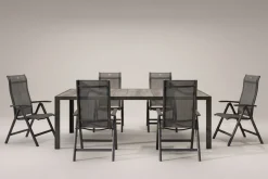 Best Tanger/Alice Comfort Garten-Essgruppe, xerix/grey wood, Aluminium/Keramik, 228x105cm, 6 Stapelsessel Garten-Essgruppen|Aluminium-Gartenmöbel