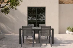 Tanger/Aruba Garten-Essgruppe, xerix/grey wood, Aluminium/Keramik, 168x105cm, 4 Stapelsessel Garten-Essgruppen|Aluminium-Gartenmöbel
