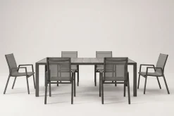 Sale Tanger/Aruba Garten-Essgruppe, xerix/grey wood, Aluminium/Keramik, 228x105cm, 6 Stapelsessel Garten-Essgruppen|Aluminium-Gartenmöbel