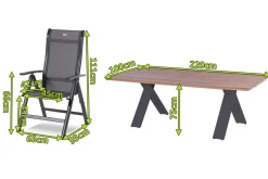 Discount Xanadu / Alice Comfort Garten-Essgruppe, xerix/anthrazit, Alu/Teakholz, 8 Klappstühle, 220x100cm Garten-Essgruppen