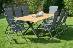 Discount Xanadu / Alice Comfort Garten-Essgruppe, xerix/anthrazit, Alu/Teakholz, 8 Klappstühle, 220x100cm Garten-Essgruppen