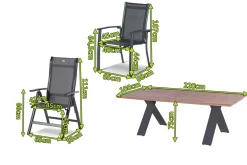 Sale Xanadu / Alice Comfort Garten-Essgruppe, xerix/anthrazit, Alu/Teakholz, 2 Stapelsessel, 6 Klappstühle, 220x100cm Garten-Essgruppen
