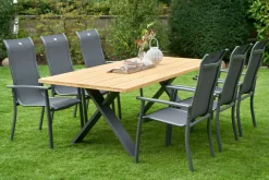 New Xanadu / Alice Comfort Garten-Essgruppe, xerix/anthrazit, Alu/Teakholz, 6 Stapelsessel, 220x100cm Garten-Essgruppen