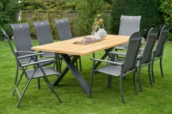 Online Xanadu / Alice Comfort Garten-Essgruppe, xerix/anthrazit, Alu/Teakholz, 6 Stapelsessel, 2 Klappstühle, 220x100cm Garten-Essgruppen|Aluminium-Gartenmöbel
