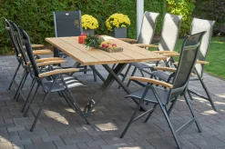Online Xanadu / Alice Garten-Essgruppe, xerix/schwarz, Alu/Teakholz, 4x4 Textilen, 8 Klappstühle, 220x100cm Aluminium-Gartenmöbel