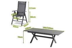 Discount Xanadu / Alice Garten-Essgruppe, xerix, Alu/Textilene/Glaskeramik, 6 Klappstühle, 160/220x100cm Garten-Essgruppen|Aluminium-Gartenmöbel