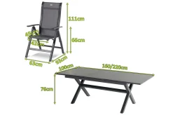 Outlet Xanadu / Alice Garten-Essgruppe, xerix, Alu/Textilene/Glaskeramik, 4 Klappstühle, 160/220x100cm Garten-Essgruppen|Aluminium-Gartenmöbel
