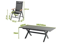 Online Xanadu / Alice Garten-Essgruppe, xerix/natur, Alu/Teak/Glaskeramik, 4x4 Textilen, 4 Klappstühle, 160/220x90cm, Teak Armlehnen Garten-Essgruppen|Aluminium-Gartenmöbel