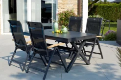 Online Xanadu / Alice Garten-Essgruppe, xerix/natur, Alu/Teak/Glaskeramik, 4x4 Textilen, 4 Klappstühle, 160/220x90cm, Teak Armlehnen Garten-Essgruppen|Aluminium-Gartenmöbel