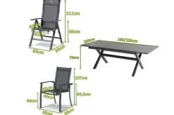 Online Xanadu / Alice Garten-Essgruppe, xerix, Alu/Textilene/Glaskeramik, 4 Stapelsessel, 2 Klappstühle, 160/220x100cm Garten-Essgruppen|Aluminium-Gartenmöbel
