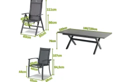 Online Xanadu / Alice Garten-Essgruppe, xerix, Alu/Textilene/Glaskeramik, 4 Stapelsessel, 2 Klappstühle, 160/220x100cm Garten-Essgruppen|Aluminium-Gartenmöbel