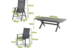 Clearance Xanadu / Alice Garten-Essgruppe, xerix, Alu/Textilene/Glaskeramik, 6 Stapelsessel, 2 Klappstühle, 160/220x100cm Garten-Essgruppen|Aluminium-Gartenmöbel