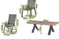 New Xanadu / Aruba Garten-Essgruppe, xerix/anthrazit, Alu/Teakholz, 6 Stapelsessel, 2 Klappstühle, Teakarmlehnen, 220x100cm Garten-Essgruppen