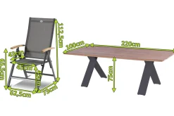 Hot Xanadu / Aruba Garten-Essgruppe, xerix/anthrazit, Alu/Teakholz, 8 Klappstühle, Teakarmlehnen, 220x100cm Garten-Essgruppen|Aluminium-Gartenmöbel
